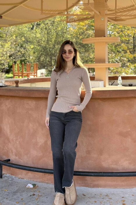 TURTTLE ZIPPER WOMAN SWEATER BROWN/KAFE - KLAUDIO FASHION