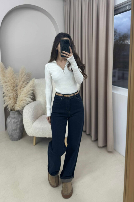 TURTTLE ZIPPER WOMAN SWEATER WHITE-E BARDHE - 2