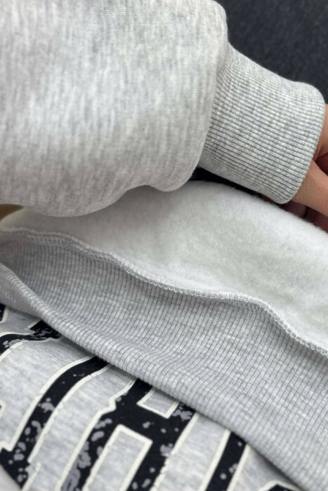 ZIPPER NECK WRITTINGS FLUFFY WOMEN SWEATSHIRT LIGHT GREY/GZ - 3