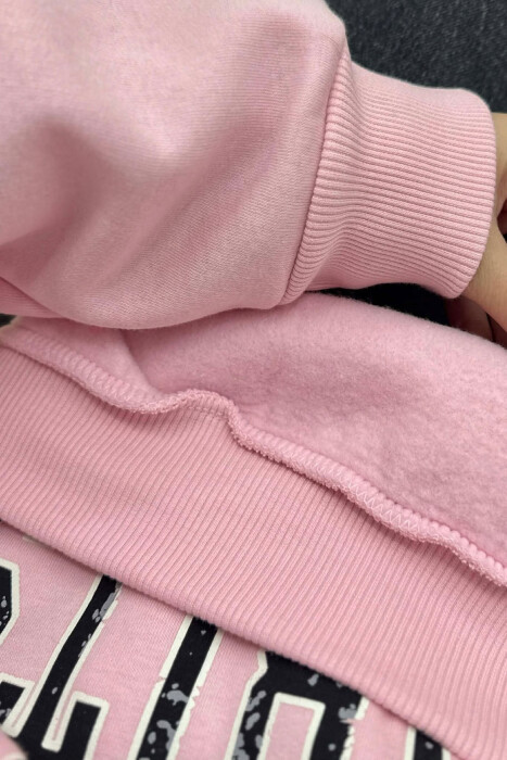 ZIPPER NECK WRITTINGS FLUFFY WOMEN SWEATSHIRT PINK/ROZE - 4