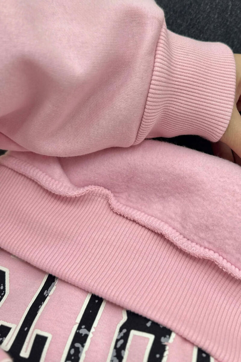 ZIPPER NECK WRITTINGS FLUFFY WOMEN SWEATSHIRT PINK/ROZE - 4