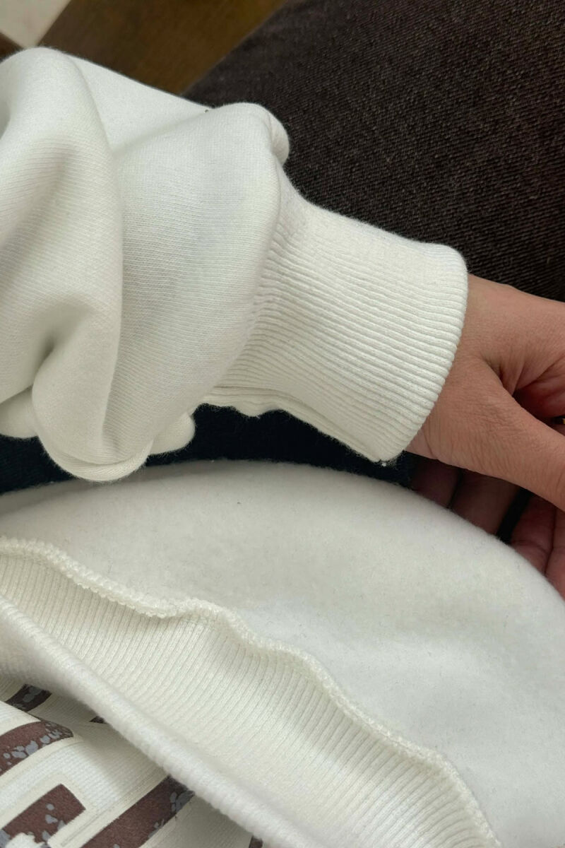 ZIPPER NECK WRITTINGS FLUFFY WOMEN SWEATSHIRT WHITE-E BARDHE - 5