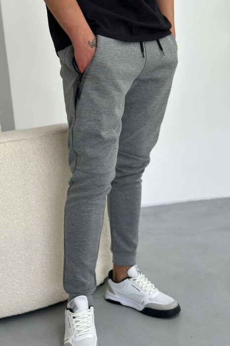 ZIPPER POCKET COTTON MEN SWEATPANTS GREY/GRI - 1