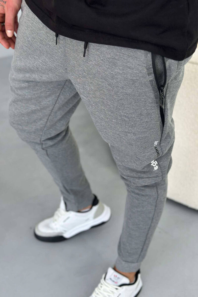 ZIPPER POCKET COTTON MEN SWEATPANTS GREY/GRI - 2