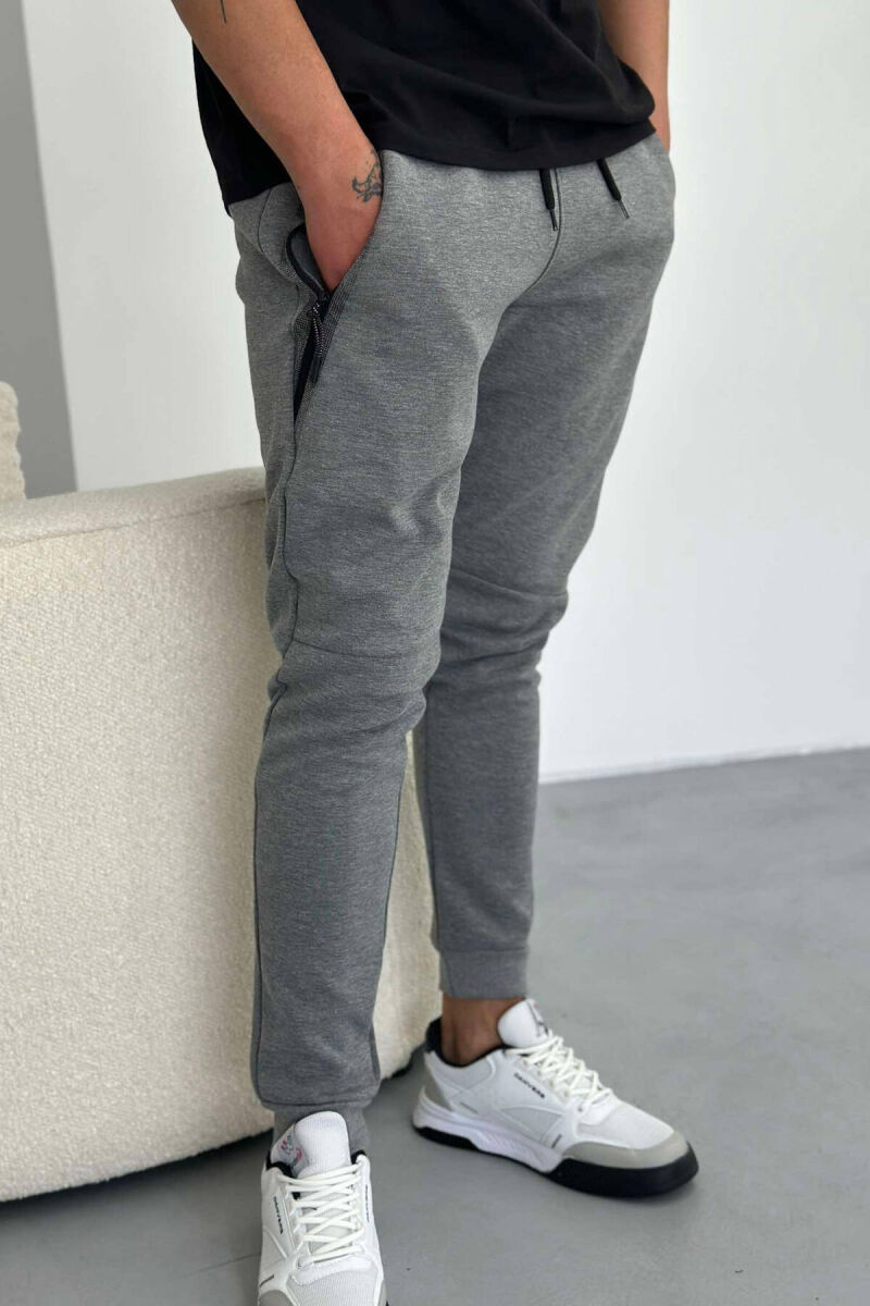 ZIPPER POCKET COTTON MEN SWEATPANTS GREY/GRI - 3