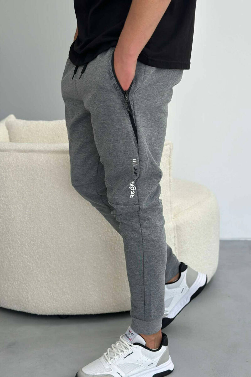 ZIPPER POCKET COTTON MEN SWEATPANTS GREY/GRI - 4