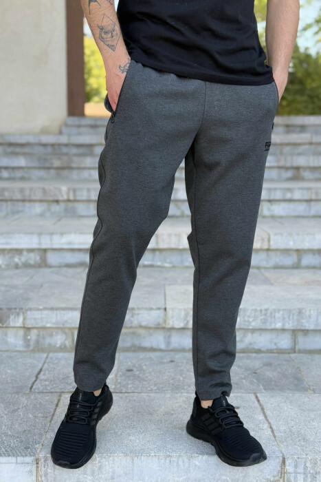 ZIPPER POCKETS ONE COLOR MEN SWEATPANTS DARK GREY/GEE - 1