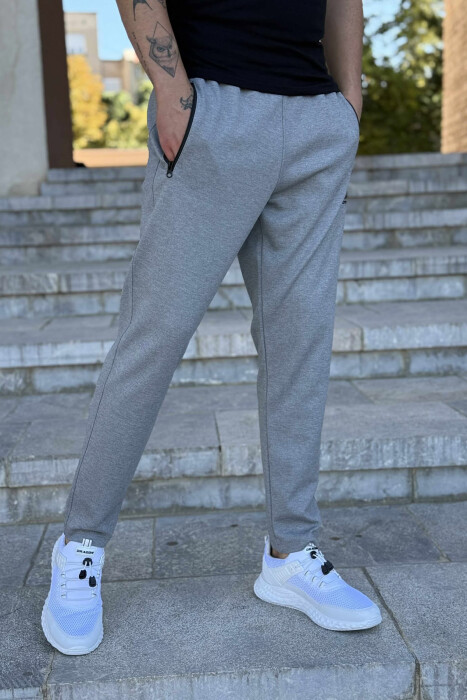 ZIPPER POCKETS ONE COLOR MEN SWEATPANTS LIGHT GREY/GZ - 3