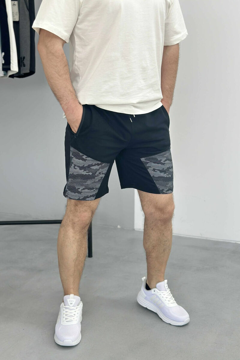 ZIPPER POCKETS SIMPLE MEN SHORT SWEATPANTS BLACK/ E ZEZE - 2