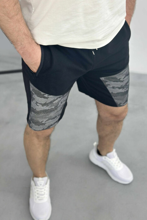 ZIPPER POCKETS SIMPLE MEN SHORT SWEATPANTS BLACK/ E ZEZE - 3