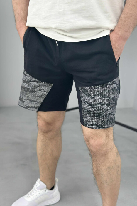 ZIPPER POCKETS SIMPLE MEN SHORT SWEATPANTS BLACK/ E ZEZE 