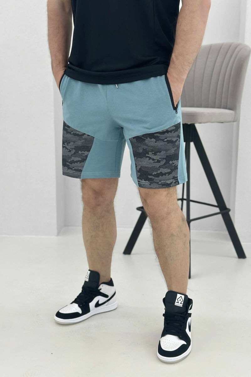 ZIPPER POCKETS SIMPLE MEN SHORT SWEATPANTS BLUE STONE/GK - 2