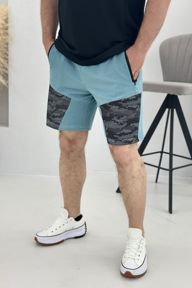 ZIPPER POCKETS SIMPLE MEN SHORT SWEATPANTS BLUE STONE/GK - 3