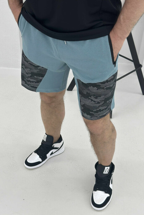 ZIPPER POCKETS SIMPLE MEN SHORT SWEATPANTS BLUE STONE/GK - 4