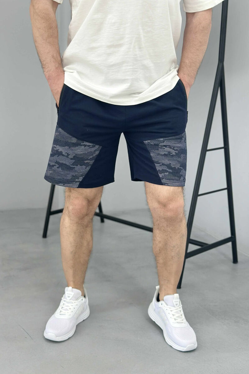 ZIPPER POCKETS SIMPLE MEN SHORT SWEATPANTS DARK BLUE/BEE - 2