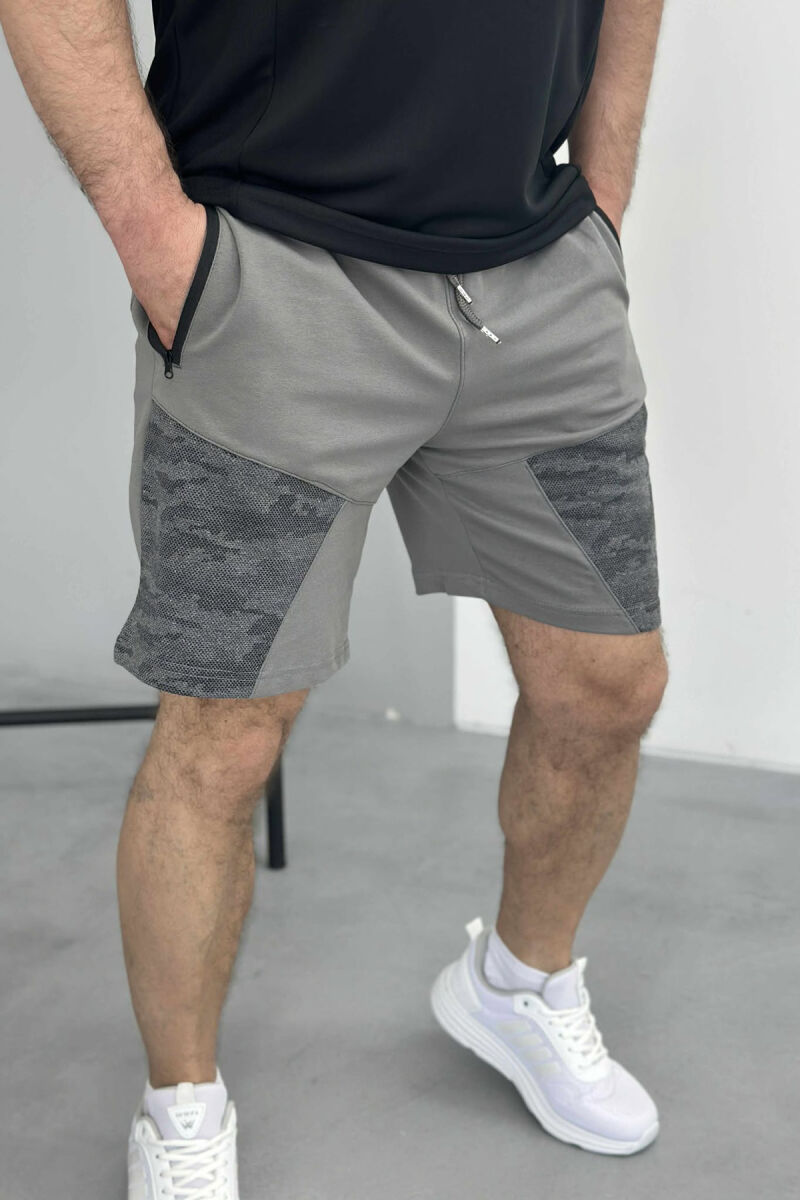 ZIPPER POCKETS SIMPLE MEN SHORT SWEATPANTS GREY ASH/GRI HIRI - 1