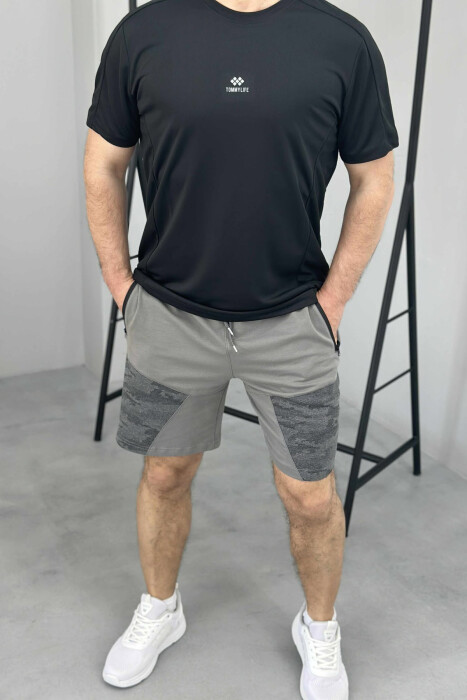 ZIPPER POCKETS SIMPLE MEN SHORT SWEATPANTS GREY ASH/GRI HIRI - 2