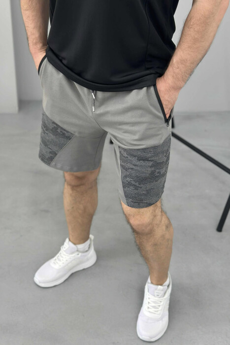 ZIPPER POCKETS SIMPLE MEN SHORT SWEATPANTS GREY ASH/GRI HIRI - 3