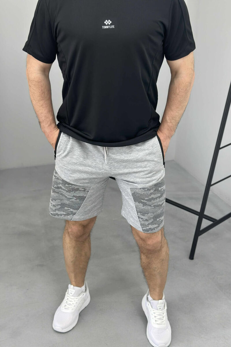 ZIPPER POCKETS SIMPLE MEN SHORT SWEATPANTS GREY/GRI - 3