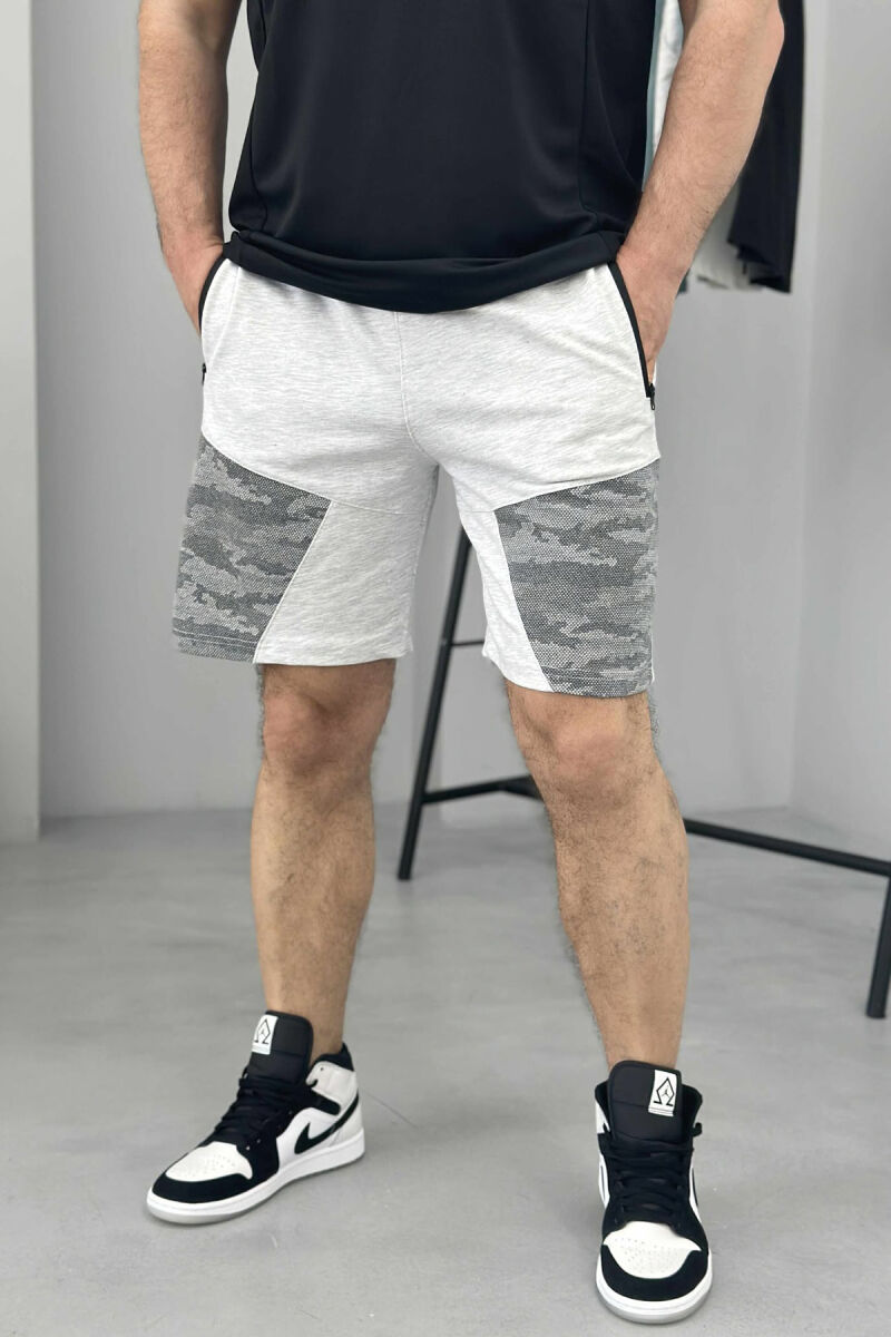 ZIPPER POCKETS SIMPLE MEN SHORT SWEATPANTS LIGHT GREY/GZ - 1