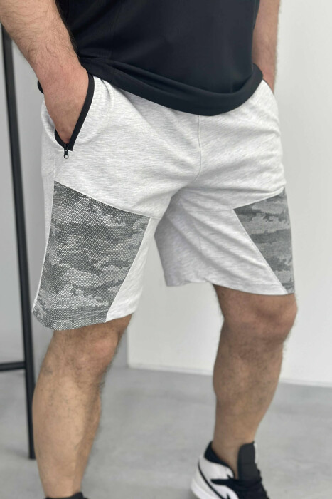 ZIPPER POCKETS SIMPLE MEN SHORT SWEATPANTS LIGHT GREY/GZ - 3