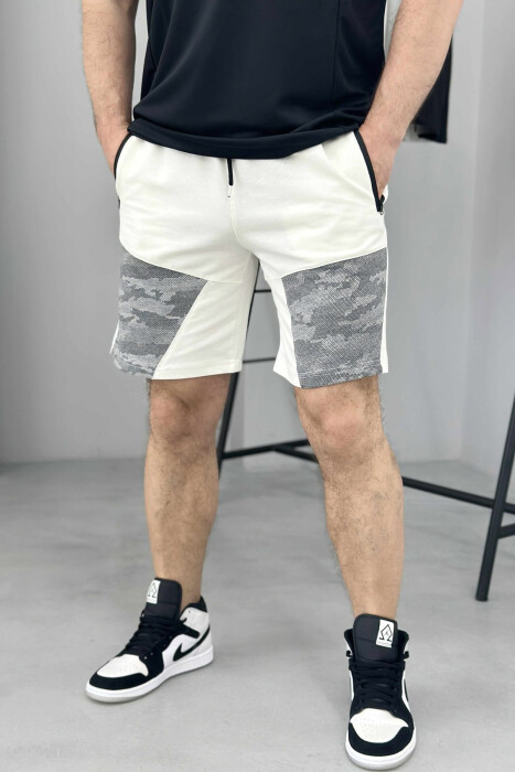 ZIPPER POCKETS SIMPLE MEN SHORT SWEATPANTS WHITE-E BARDHE 