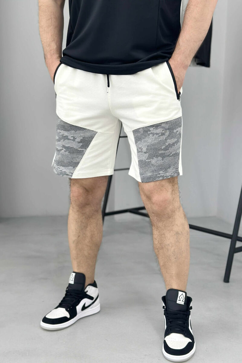 ZIPPER POCKETS SIMPLE MEN SHORT SWEATPANTS WHITE-E BARDHE - 1