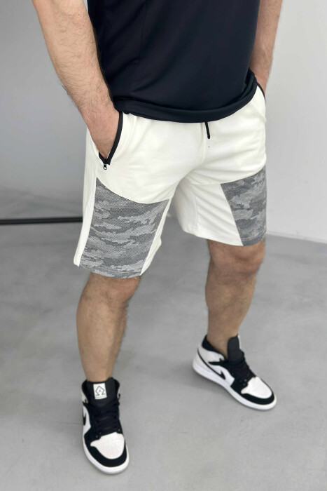 ZIPPER POCKETS SIMPLE MEN SHORT SWEATPANTS WHITE-E BARDHE - 2
