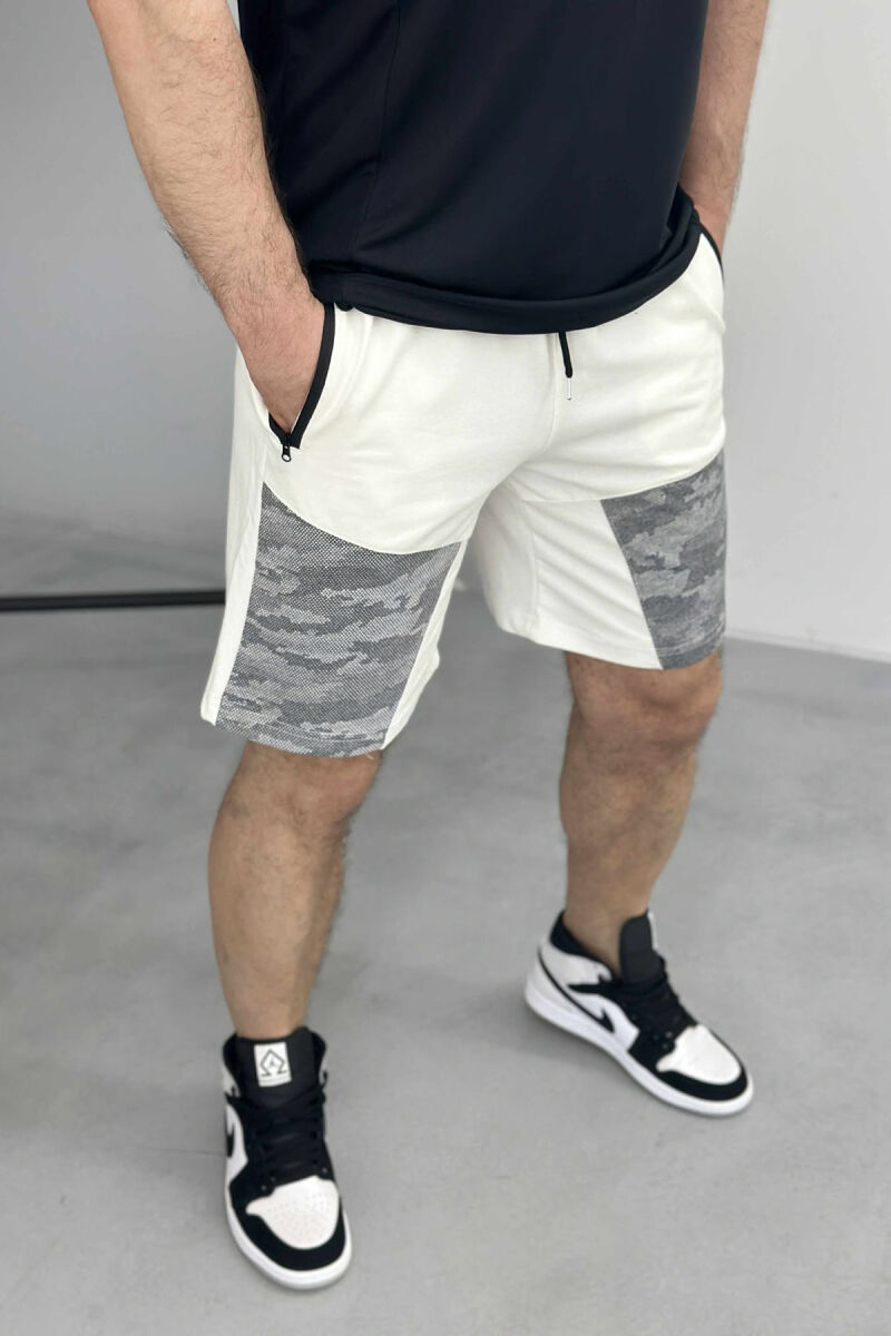 ZIPPER POCKETS SIMPLE MEN SHORT SWEATPANTS WHITE-E BARDHE - 2