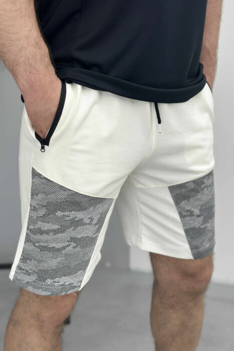 ZIPPER POCKETS SIMPLE MEN SHORT SWEATPANTS WHITE-E BARDHE - 3