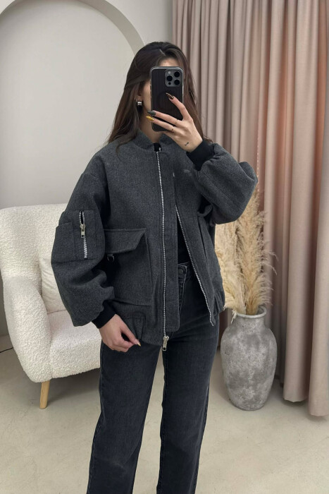 ZIPPERED WOMAN JACKET DARK GREY/GEE 