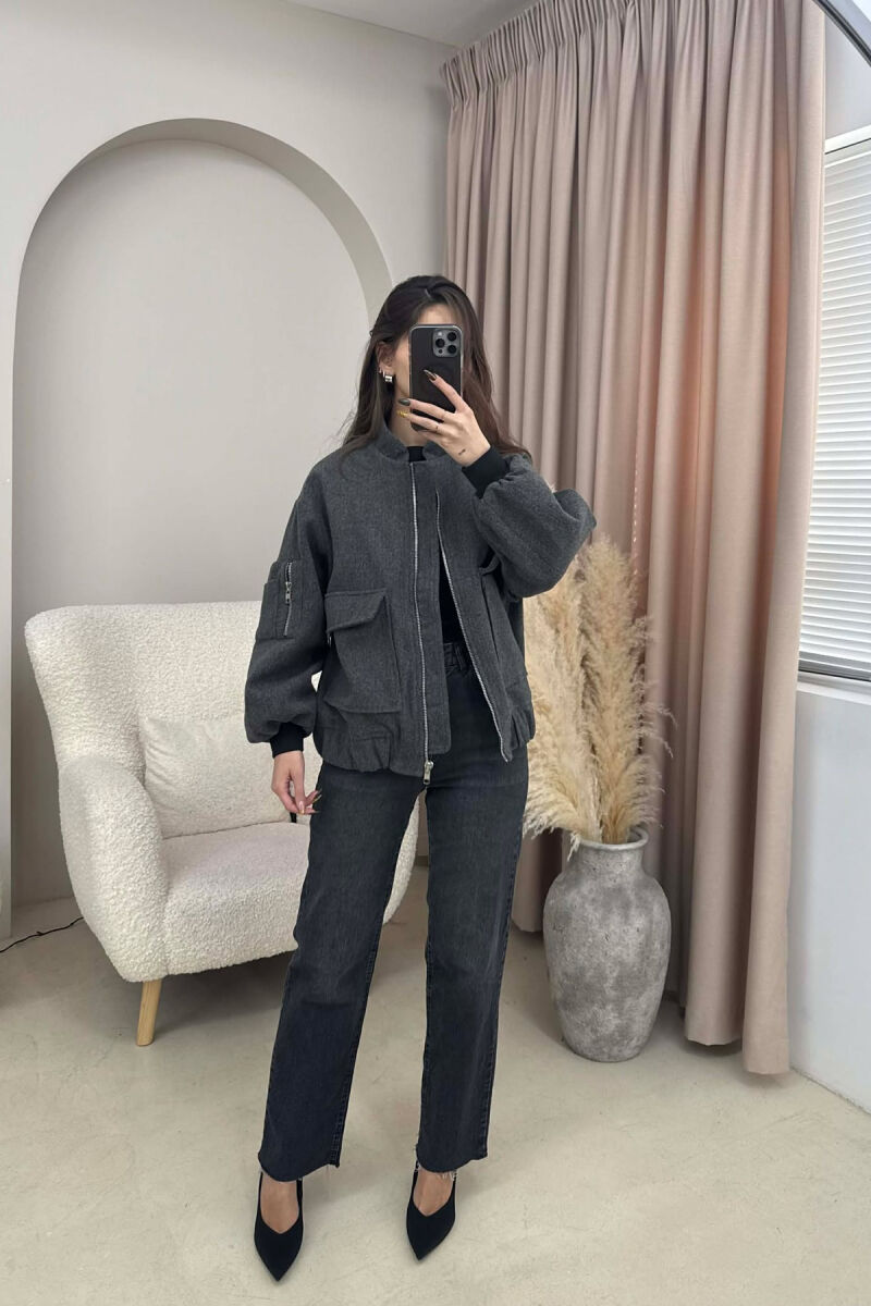 ZIPPERED WOMAN JACKET DARK GREY/GEE - 2