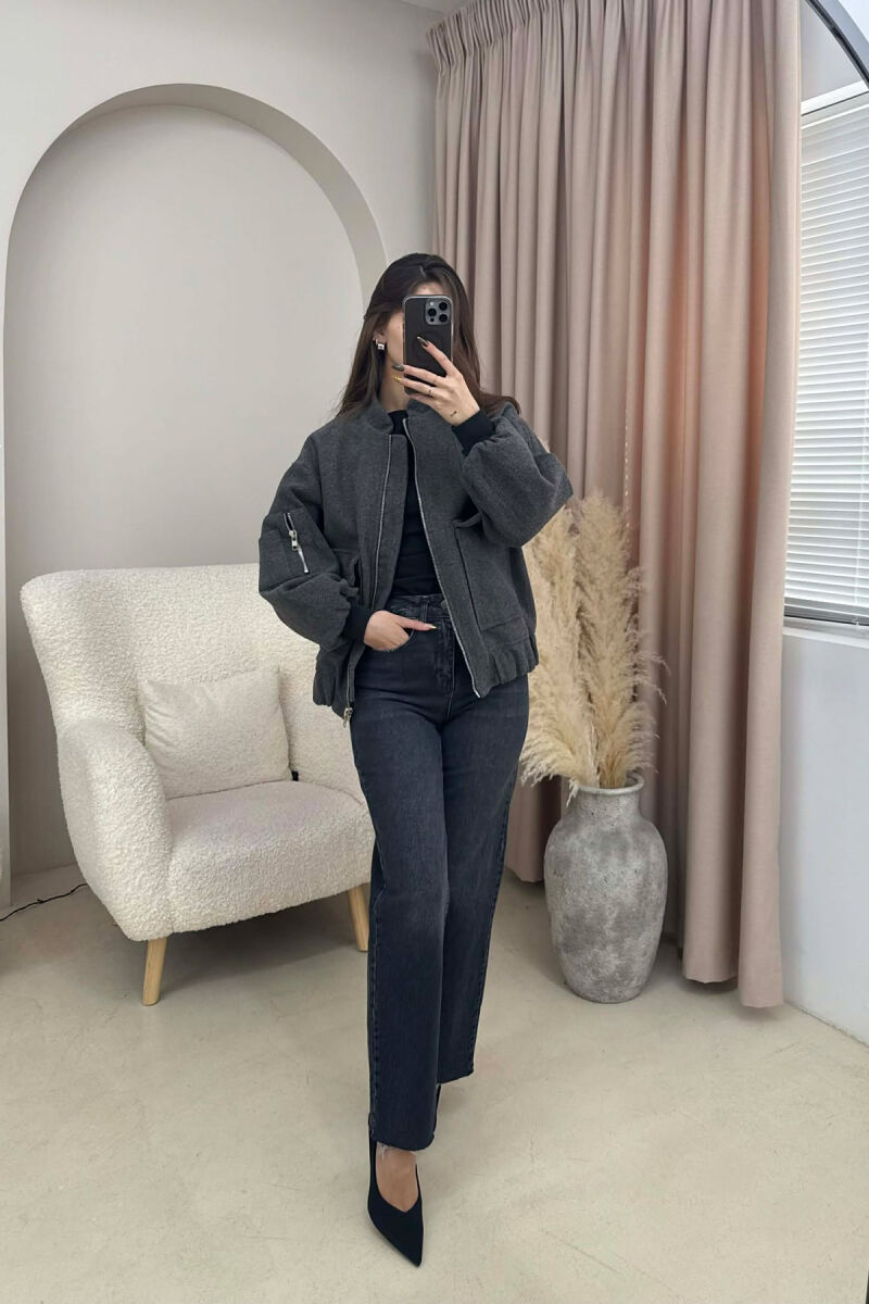 ZIPPERED WOMAN JACKET DARK GREY/GEE - 5