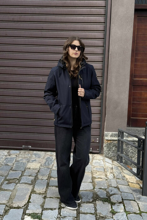 ZIPPERED WOMEN PUFFER JACKET DARK BLUE/BEE 