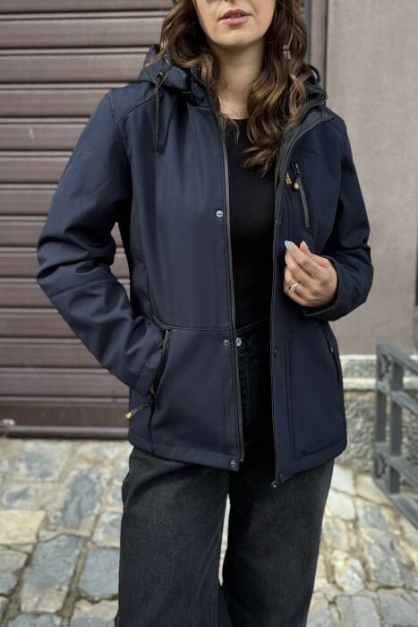 ZIPPERED WOMEN PUFFER JACKET DARK BLUE/BEE - 3