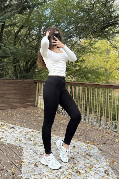 ZIPPERS DETAIL ONE COLOR WOMEN LEGGINGS BLACK/ E ZEZE - 2