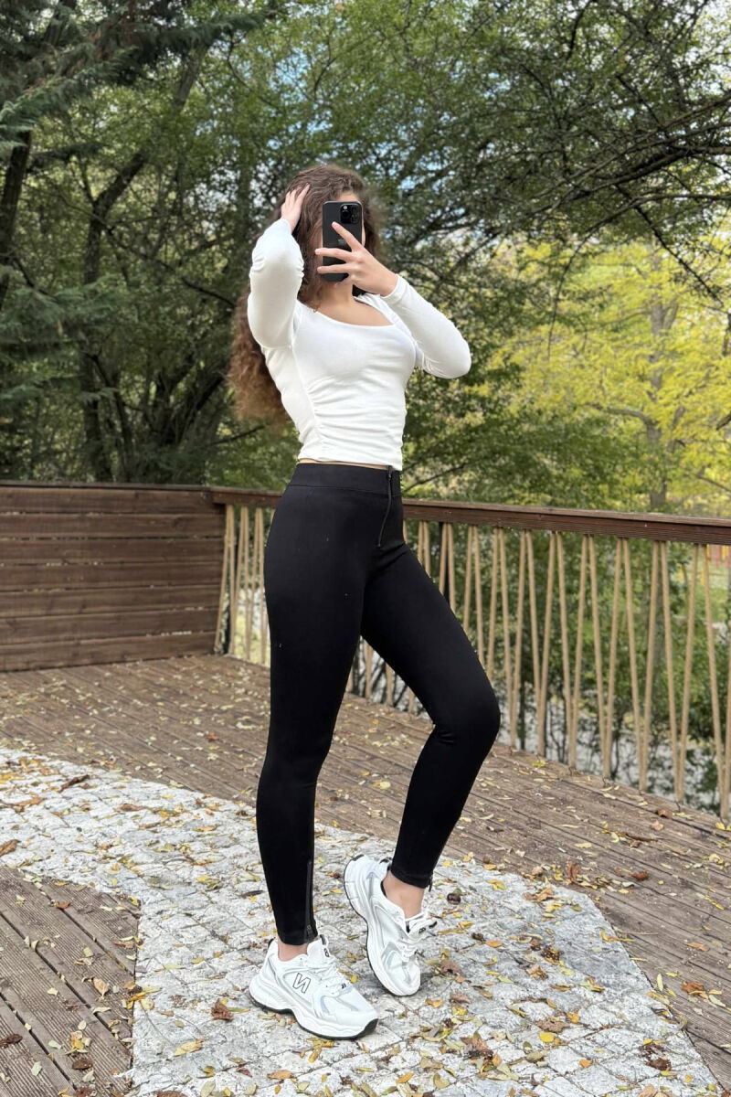 ZIPPERS DETAIL ONE COLOR WOMEN LEGGINGS BLACK/ E ZEZE - 2